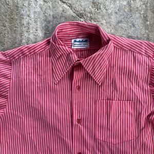 Vintage 70s Red Pinstripe Button Up Shirt Pointy Collar Flowy Masterbuilt Fits L